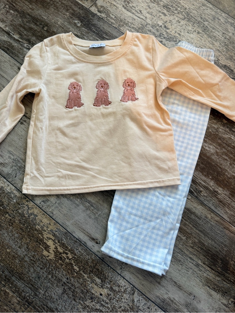 Kids Two-Piece Cream & Light Blue Puppy Set